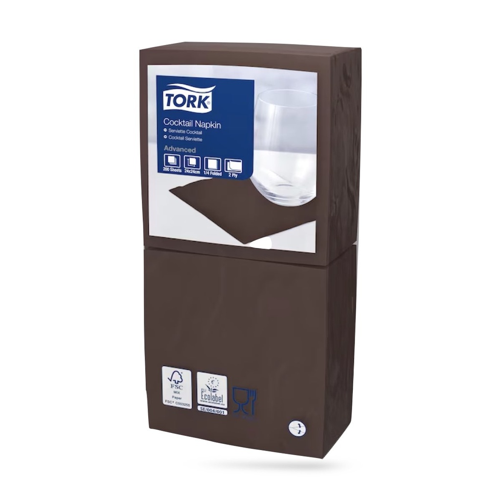 Tork koktélszalvéta 24 x 24 cm-es 2 r. 200 lapos barna