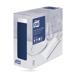 [474330] Tork evőeszköztartós szalvéta 39 x 23 cm-es cm-es 2 r. 100 lapos sötétkék/fehér