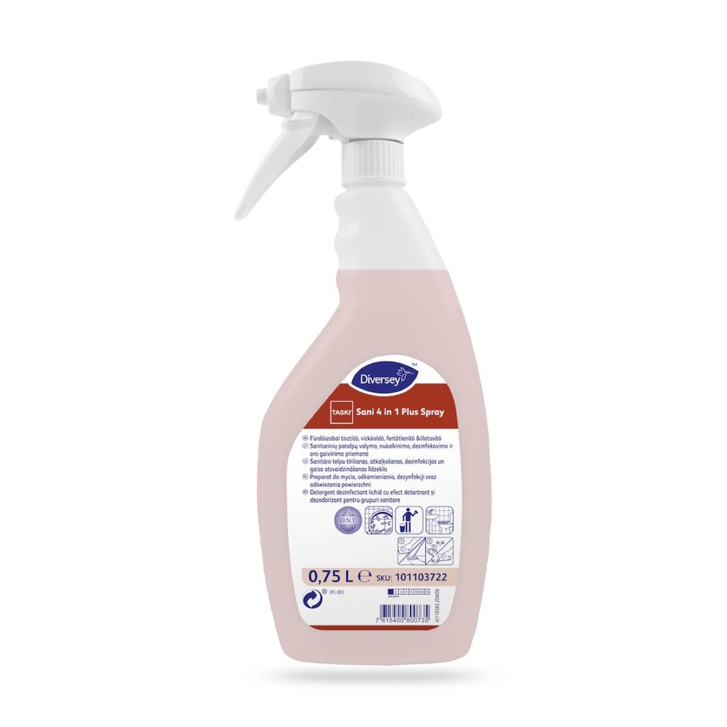 Taski Sani 4 In 1 Plus Spray tejsav alapú általános tisztító- fertőtlenítőszer vízkőoldó és illatosító hatással 750 ml-es