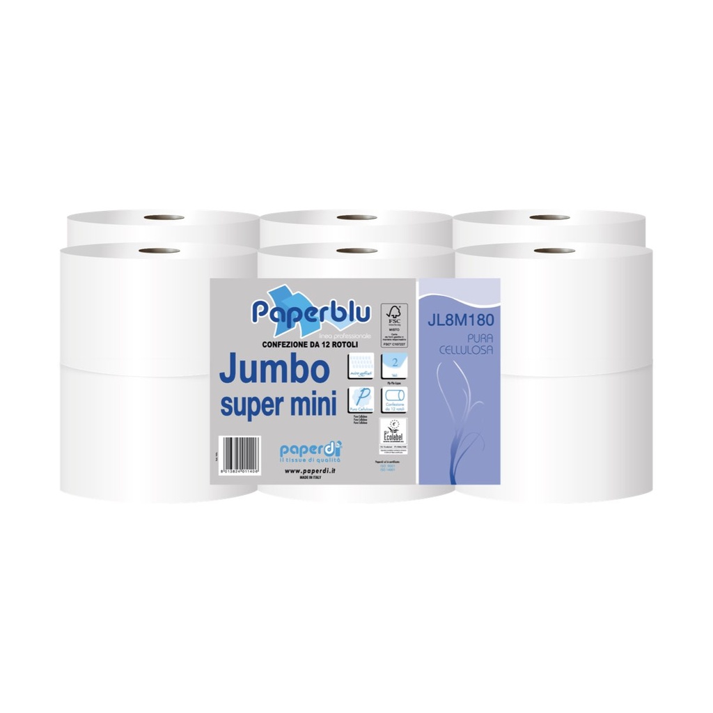 Paperblu Mini jumbo toalettpapír soft 12 x 180 méteres 2 rétegű fehér