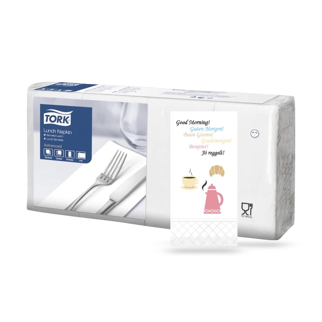 Tork Decor lunch szalvéta 33 x 33 cm-es 1/8-os 2 r. 200 lapos "Jó reggelt"