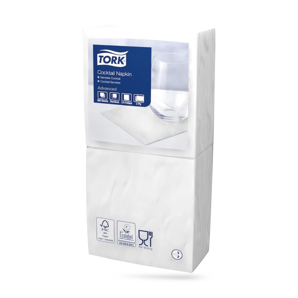Tork koktélszalvéta 24 x 24 cm-es cm-es 2 r. 200 lapos fehér