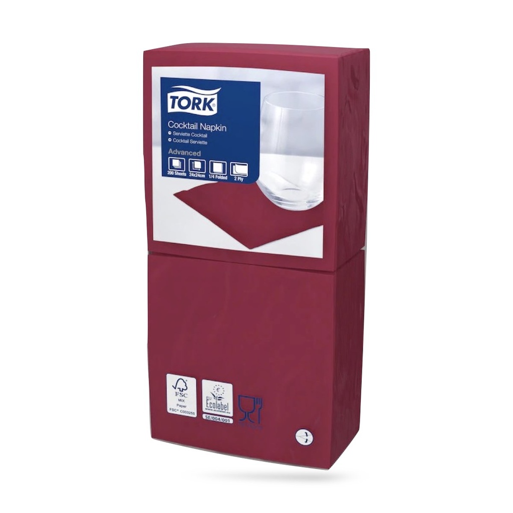 Tork koktélszalvéta 24 x 24 cm-es cm-es 2 r. 200 lapos bordó