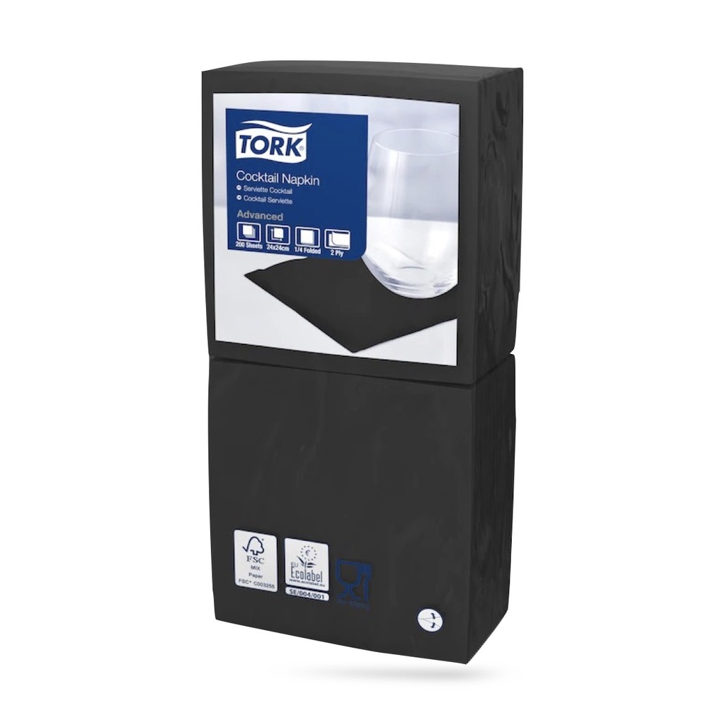 Tork koktélszalvéta 24 x 24 cm-es cm-es 2 r. 200 lapos fekete