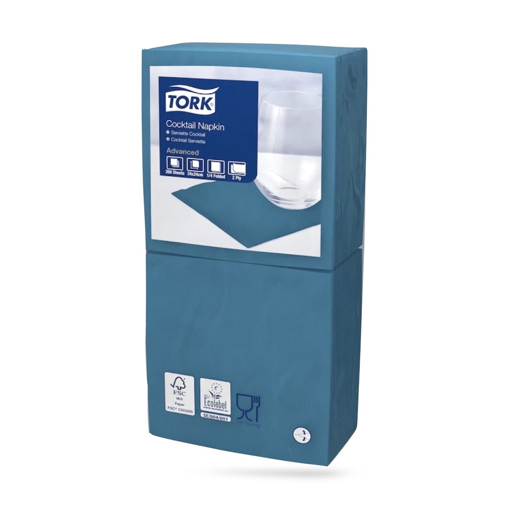 Tork koktélszalvéta 24 x 24 cm-es 2 r. 200 lapos kékeszöld