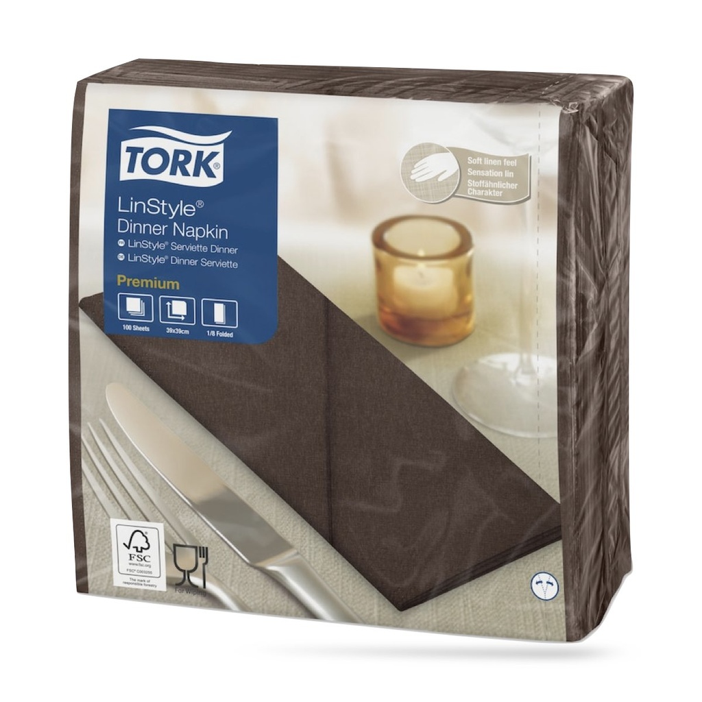 Tork LinStyle textilhatású szalvéta 39 x 39 cm-es 1/8-os 1 r. 50 lapos kakaó