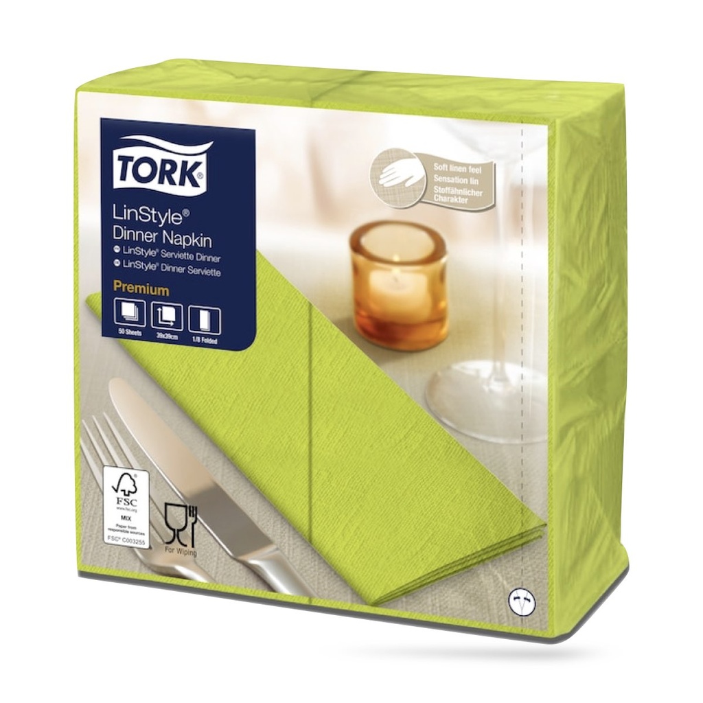 Tork LinStyle textilhatású szalvéta 39 x 39 cm-es 1/8-os 1 r. 50 lapos pisztácia