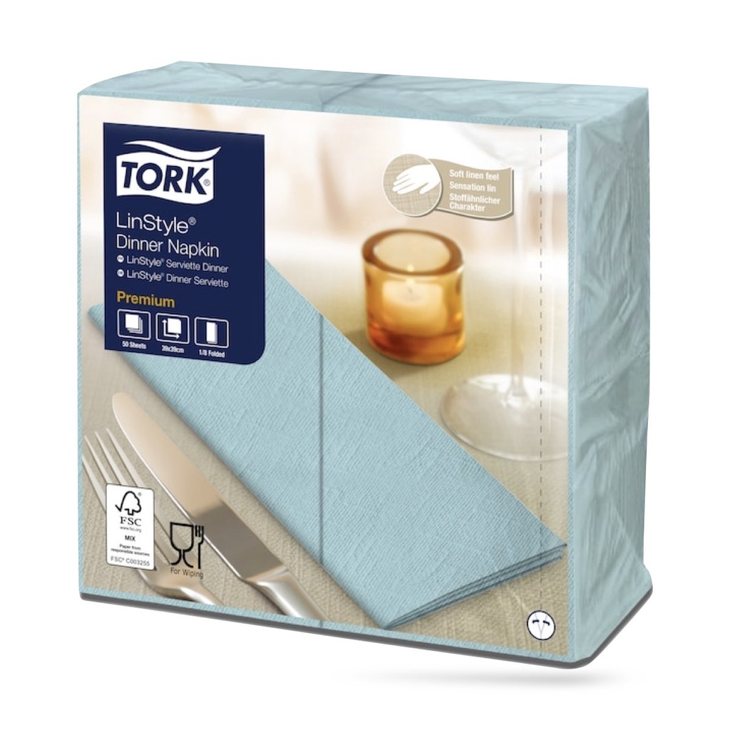 Tork LinStyle textilhatású szalvéta 39 x 39 cm-es 1/8-os 1 r. 50 lapos tengerkék