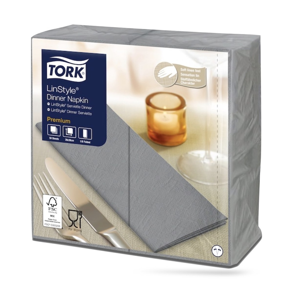 Tork LinStyle textilhatású szalvéta 39 x 39 cm-es cm-es 1 r. 50 lapos szürke