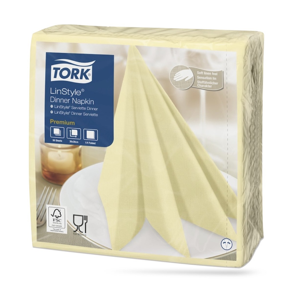 Tork LinStyle textilhatású szalvéta 39 x 39 cm-es cm-es 1 r. 50 lapos pezsgő