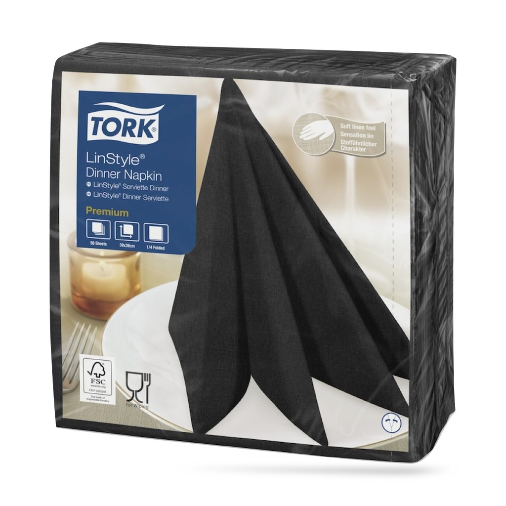 Tork LinStyle textilhatású szalvéta 39 x 39 cm-es cm-es 1 r. 50 lapos fekete
