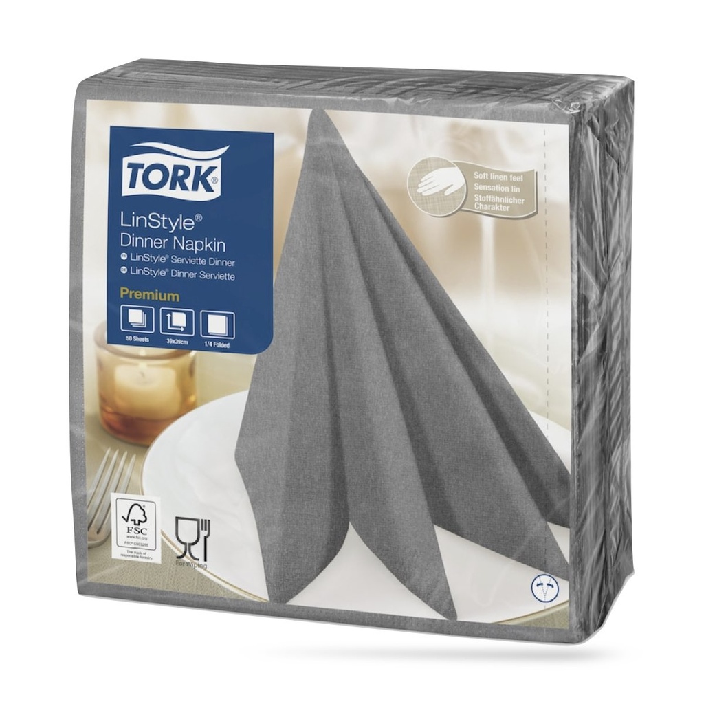 Tork LinStyle textilhatású szalvéta 39 x 39 cm-es 1 r. 50 lapos szürke
