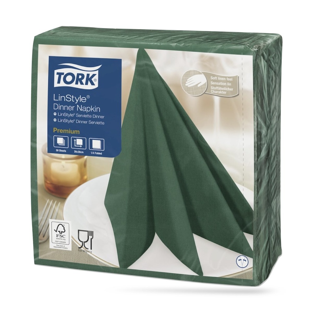 Tork LinStyle textilhatású szalvéta 39 x 39 cm-es 1 r. 50 lapos zöld
