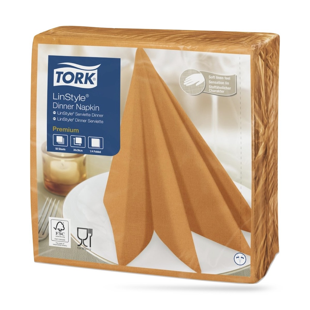 Tork LinStyle textilhatású szalvéta 39 x 39 cm-es 1 r. 50 lapos narancs