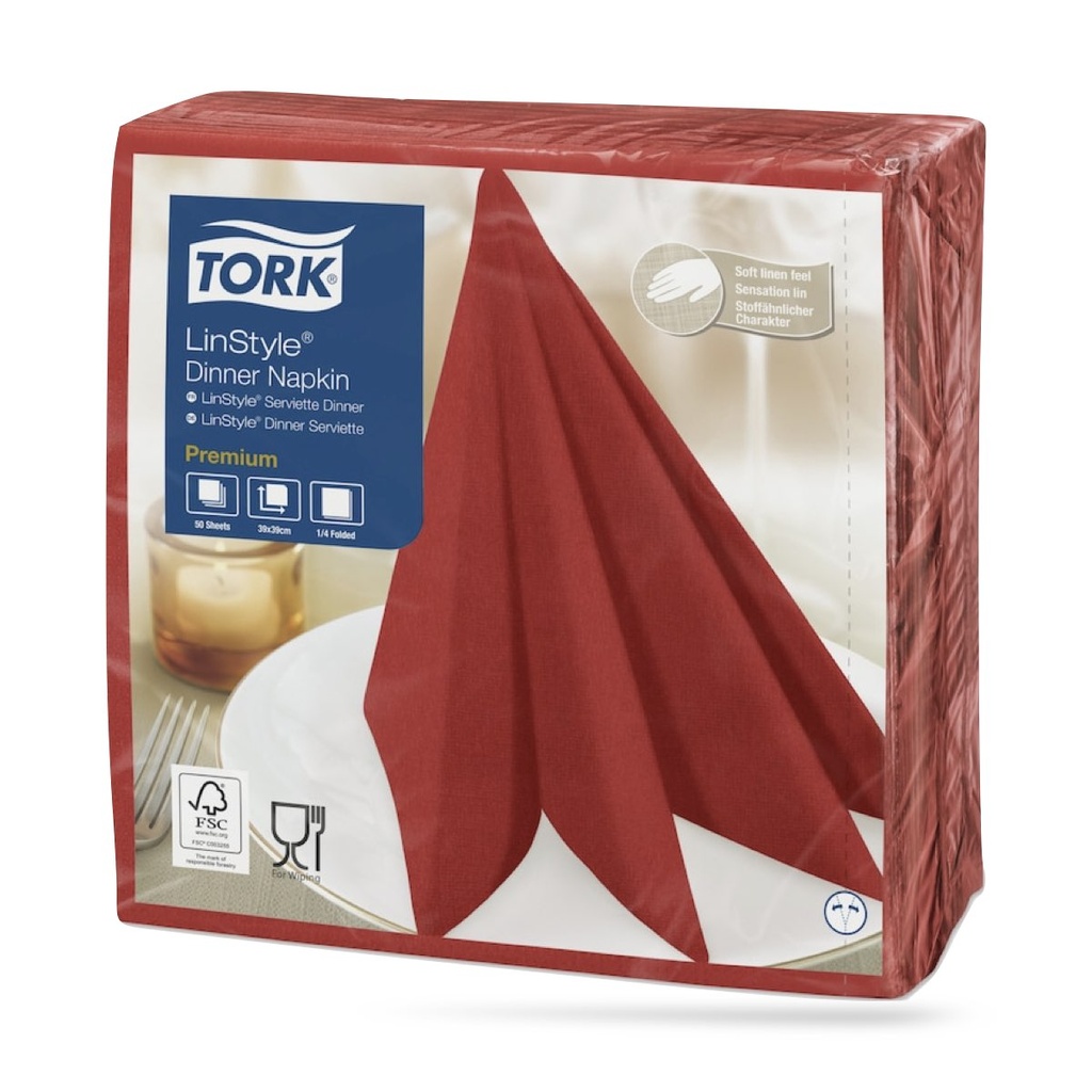 Tork LinStyle textilhatású szalvéta 39 x 39 cm-es 1 r. 50 lapos piros
