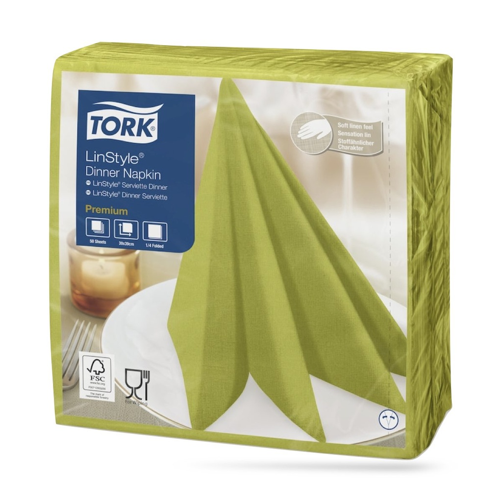Tork LinStyle textilhatású szalvéta 39 x 39 cm-es cm-es 1 r. 50 lapos pisztácia
