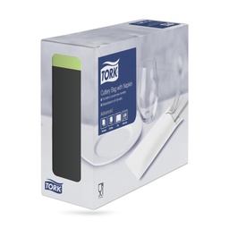 [474339] Tork evőeszköztartós szalvéta 39 x 23 cm-es cm-es 2 r. 100 lapos fekete/lime